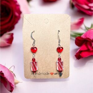 Red Glass & Czech Glass Heart Drop Earrings | Stainless Steel Hooks